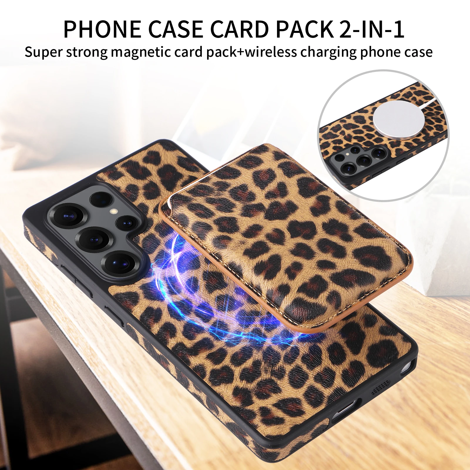 For Magsafe Case For Samsung S26 Ultra S25 S24 Plus Protection Cover Magnetic Cards Leopard Print Leather Wallet