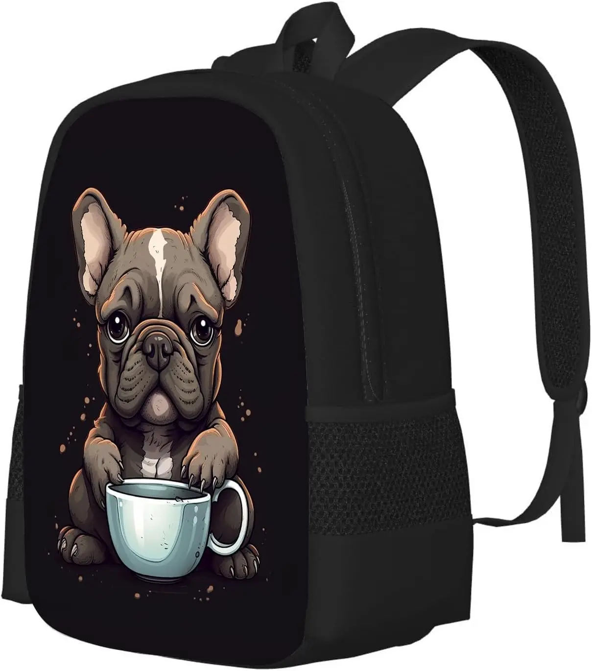 フレンチブルドッグバックパック男の子女の子かわいい犬子犬フレンチブルドッグドリンクコーヒーランドセル小学校中学校