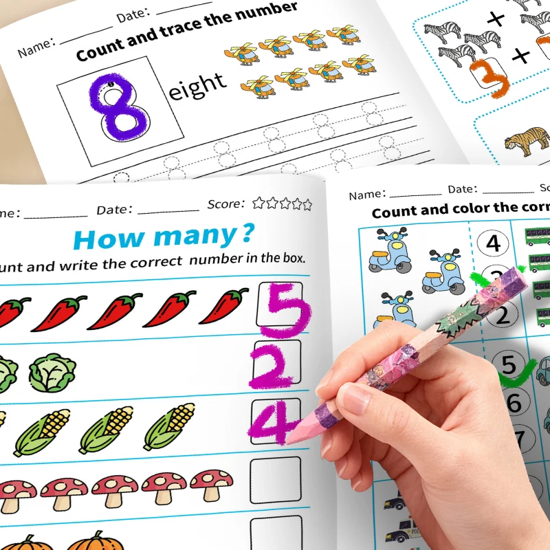 Interactive Math Workbook - Counting, Addition and Subtraction Within 10, Number Relationship Activities - Visual Learning Workbook
