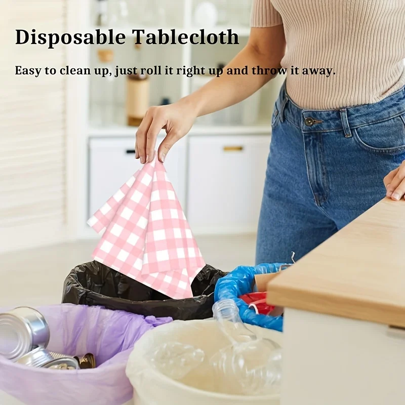 2pcs pink checkered tablecloth, graduation party decoration, disposable rectangular plastic tablecloth