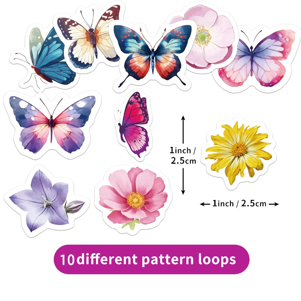 500PCS Creative Butterfly and Flower Cartoon Personalized Roll up Stickers DIY Phone Case Notebook Water Cup Decorative Stickers