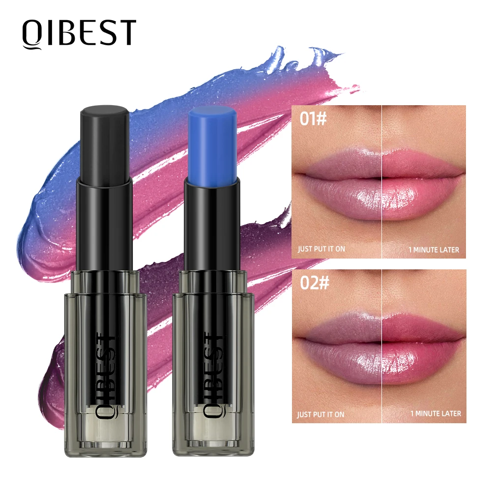 

QIBEST 2PCS Lip Balm Sets Moisturizing Color Changing Lipstick Lasting PH Change Color Lip Stain Nourish Lipstick Blusher Makeup