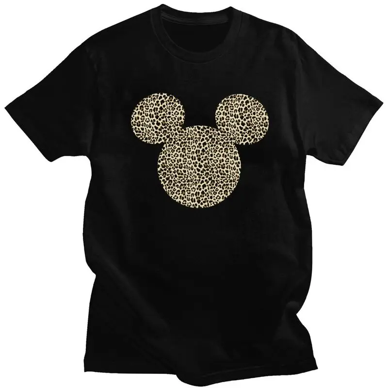 Custom Mickey Mouse Leopard Print Fill T Shirts for Men 100% Cotton Tee Tops Tshirts Casual T-shirt Clothing