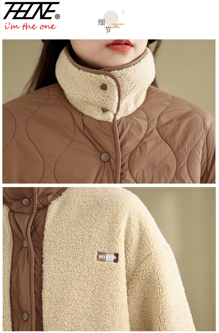 THHONE Otoño Invierno ropa mujer Parkas nueva solapa Retro dos prendas de manga larga lana de cordero algodón acolchado abrigos chaquetas prendas de vestir exteriores