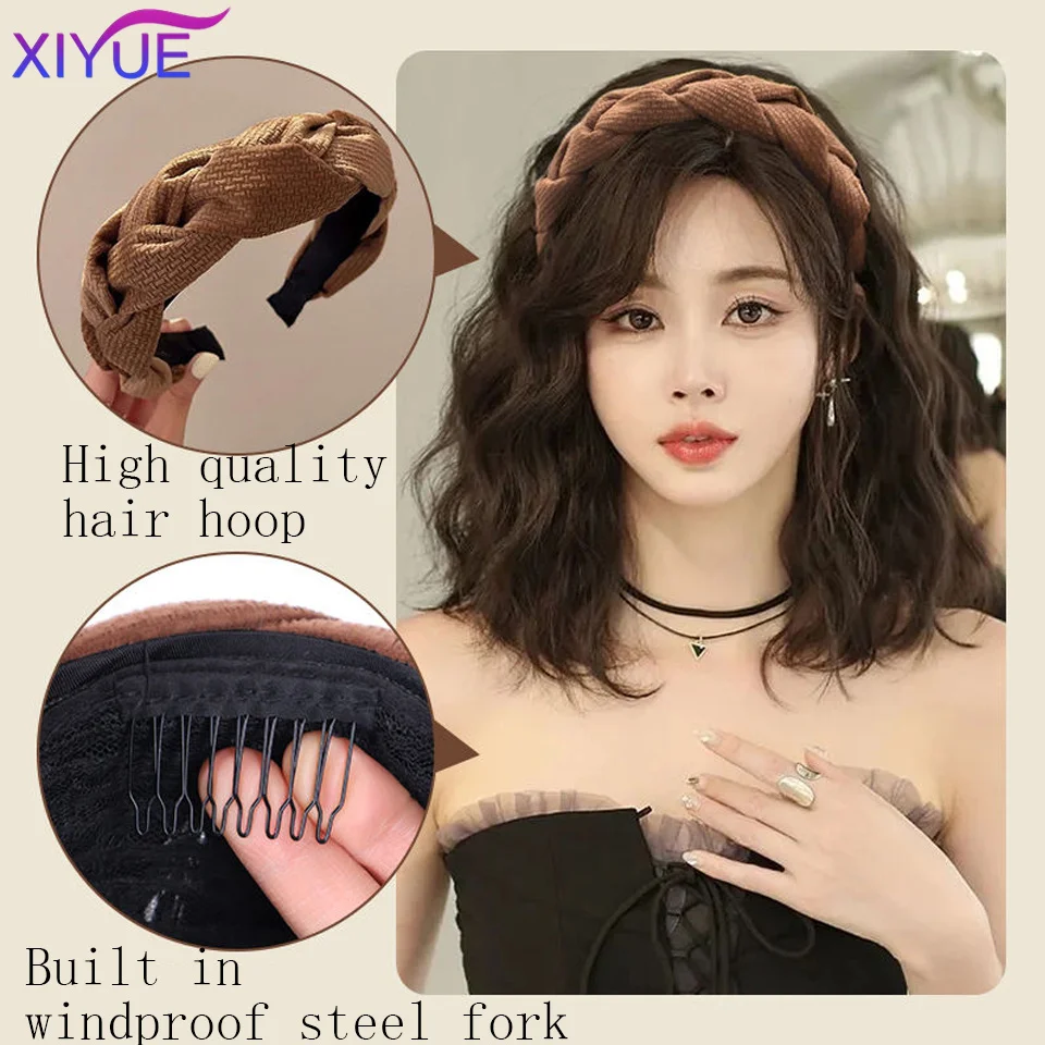 XIYUE Long Wavy Curly Headband Wig Clip on Hair Extension U-Shaped Hairpieces Synthetic Natural Fake Half Wig for Women