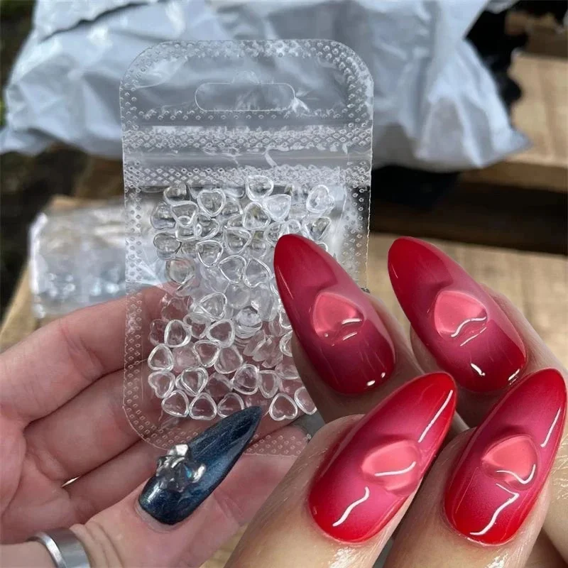 100/500Pcs Crystal Rhinestones Jewelry 3D Love Heart Nail Charm for Nail Art Decoration Clear Resin Valentine's Day Nail Parts