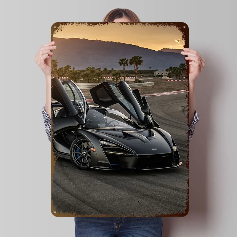 黒のスポーツカー-セナ-2018-プリントポスター-カスタマイズされた壁アート-レトロ-ヴィンテージ-メタルブリキ看板-ガレージ-リビングルームの装飾用