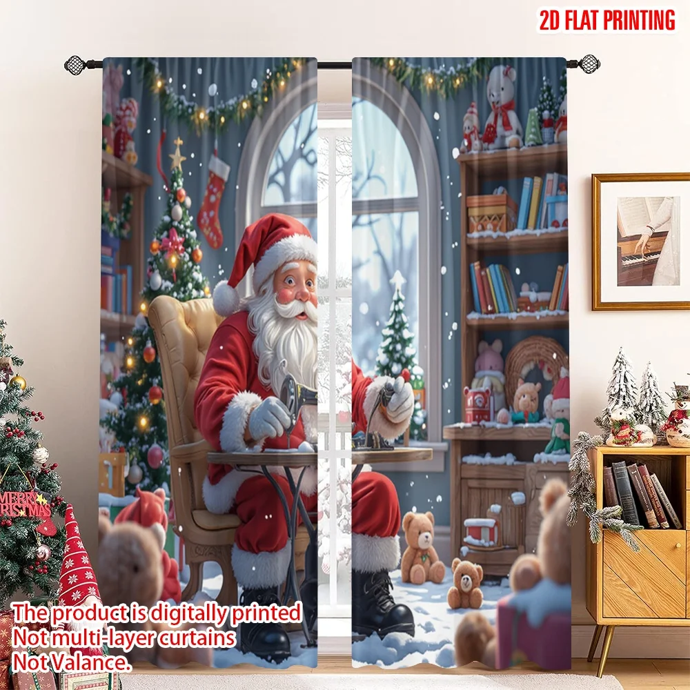 

2pcs 2D flat printing Christmas Drapes Santa's Workshop Sewing Toys 100% Polyester Without Electricity Holiday Decorations for