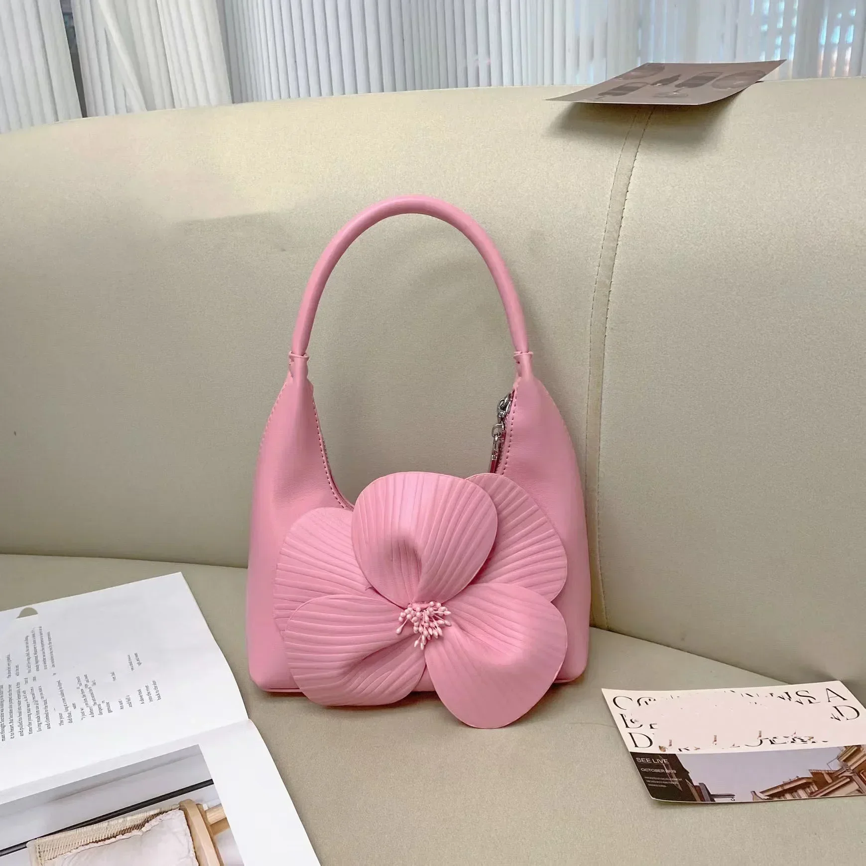 New Chinese Tea Flower Petal Bucket Banquet Evening Bags Lady Bridal Wedding Vegetable Basket Crescent Tote Clutch Crossbody Bag