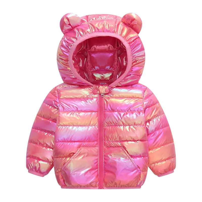 Smooth Surface Fabric Hooded Lightweight Down Jacket Winter Girls Boys Baby Rose Red Outerwear Kid Autumn Coats Casual Clothing