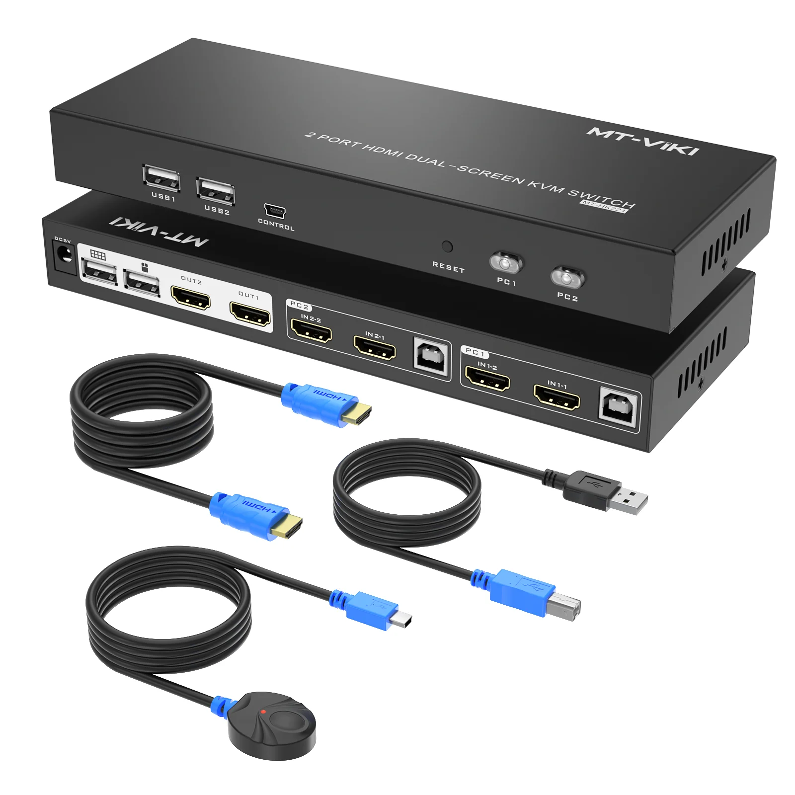 

HDMI KVM Switch 2 Port Dual Monitor 4K@60Hz, MT-VIKI Video 4K HDMI KVM Switcher Two Monitors Two Computers