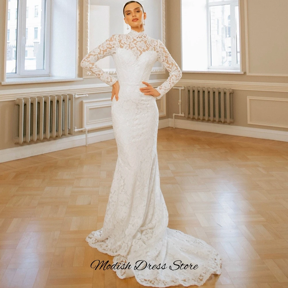 Elegant Customized Mermaid Lace Bridal Gowns Classic High Collar Sleeveless Wedding Dress Delicate Appliques Bow Robe de mariée image 3