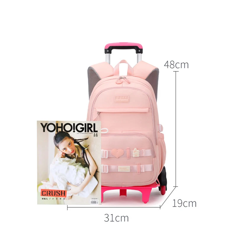 Sac à Dos d'École à Roulettes Étanche pour Enfant, Cartable à Roulettes pour Fille