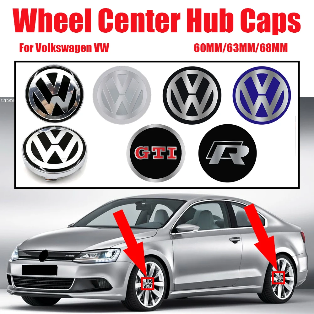 4Pcs 60MM/63MM/68MM Car Wheel Center Hub Caps Logo Cover For Volkswagen VW Golf Polo Tiguan Jetta Touran Passat GTI R Line Bora