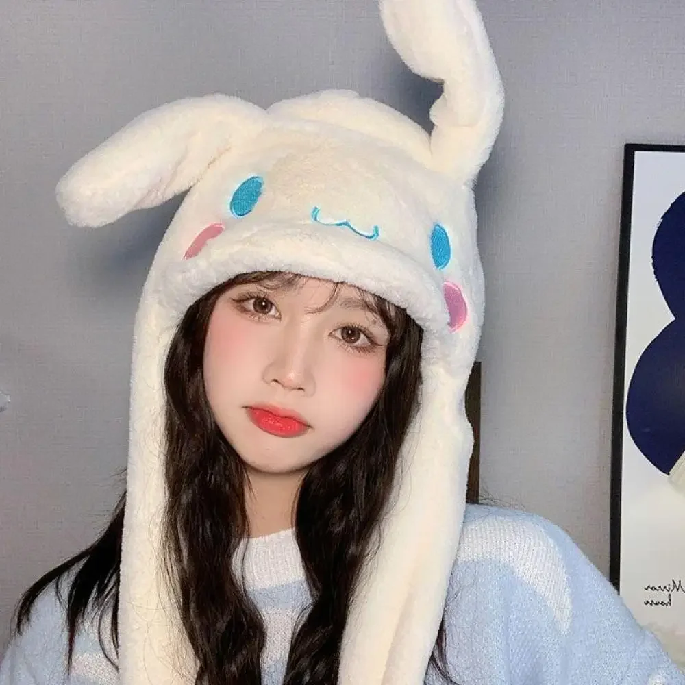 Kawaii cinnamoroll chapéu de pelúcia orelhas mover sanrioed anime kuromi melodia inverno bonito doce menina estudante quente engrossar presente namorada