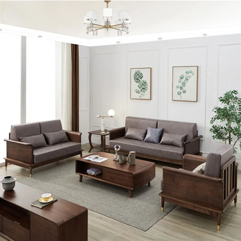 

Customizable North American Black Walnut Solid Wood Sofa Furniture Combination Set