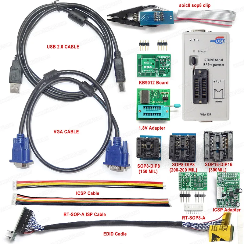 

RT809F Programmer All Adapters LCD Reader + Low voltage chip adapter + EDID Cable bios programmer