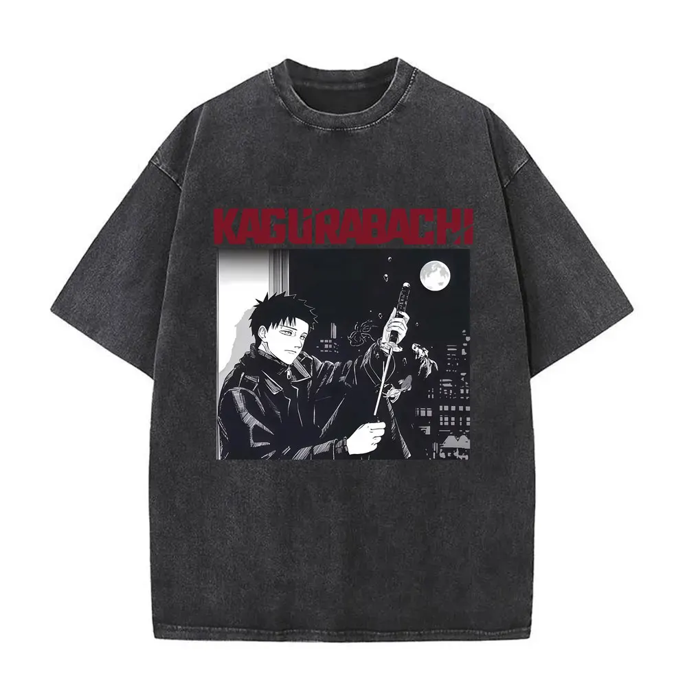 

Washed Vintage Anime Kagurabachi Rokuhira Chihiro Graphic T Shirt Men Casual Cotton Retro T-shirt Men's Manga Oversized T-shirts