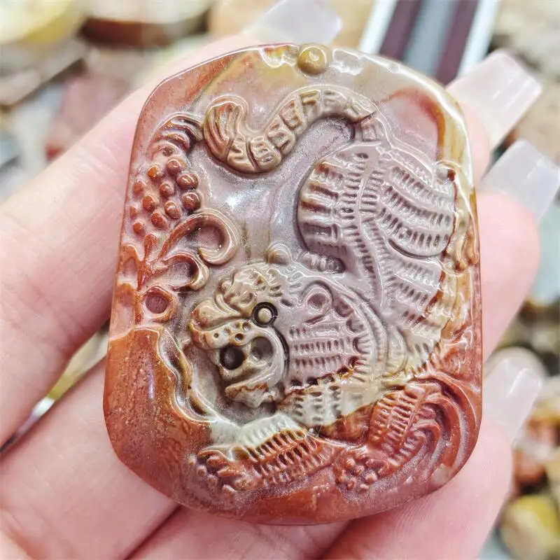 

Natural Ocean Jade Chinese Dragon Pendant Carving Crystal Healing Halloween Gift Festival Craft For Decoration 1pcs