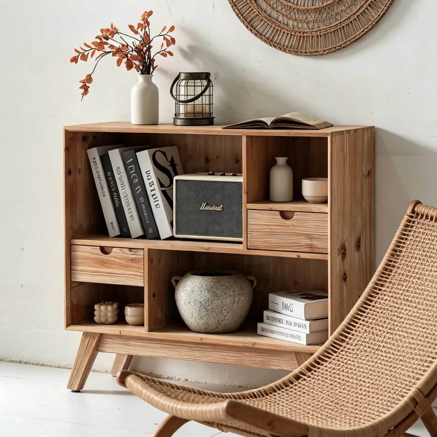 ins medieval wabi-sabi wind lattice storage B & B American shelf Multifunctional locker Solid wood dining side cabinet