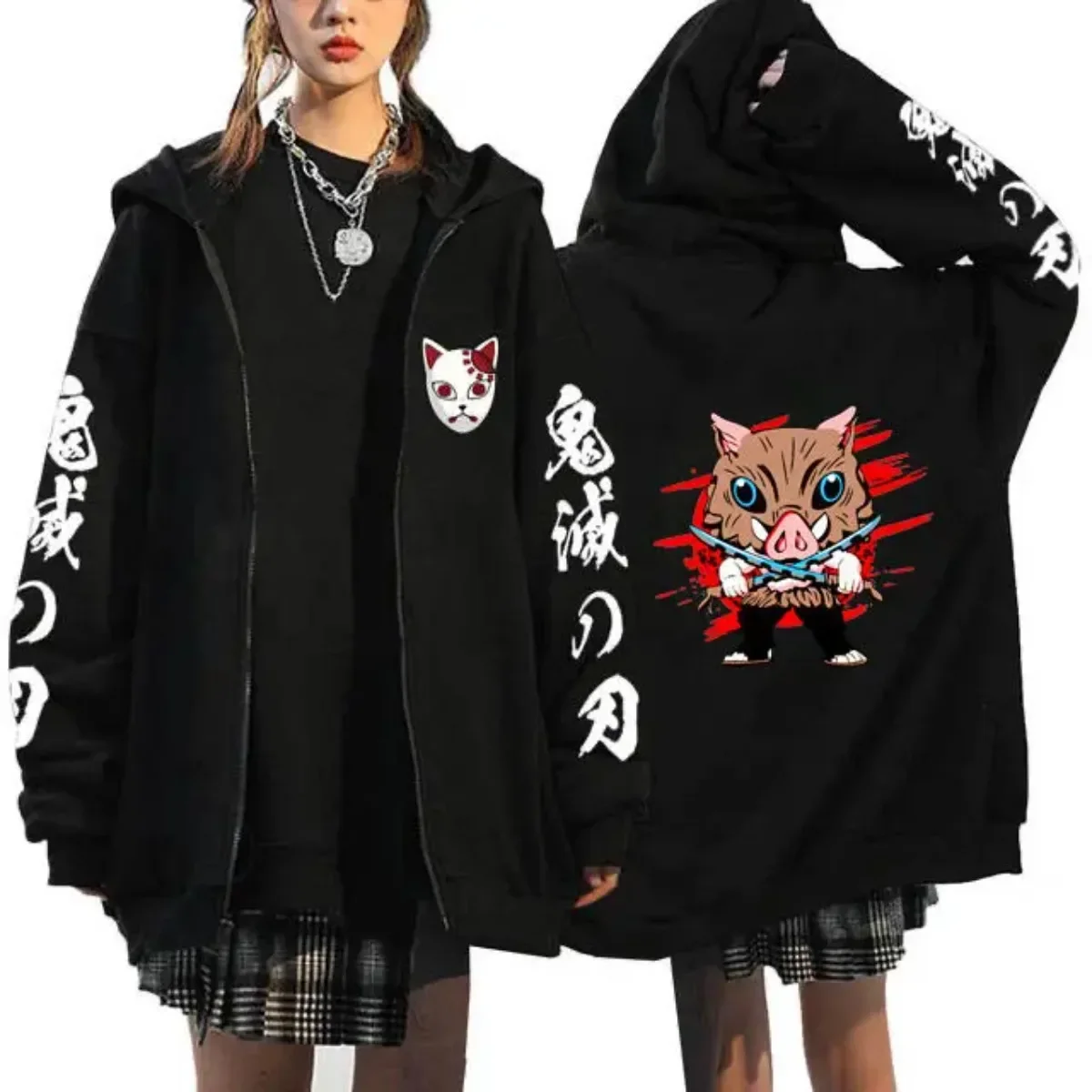 

Demon Slayer Trend Explosion Nezuko Kamado Pink Demon Hoodie Women Black Cotton Casual Autumn Winter Streetwear Fashion Cosplay