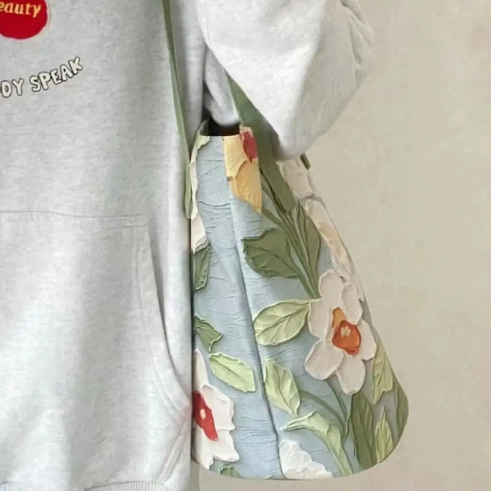 Material de lona padrão floral balde saco estilo versátil crossbody grande capacidade bolsa ombro design floral na moda