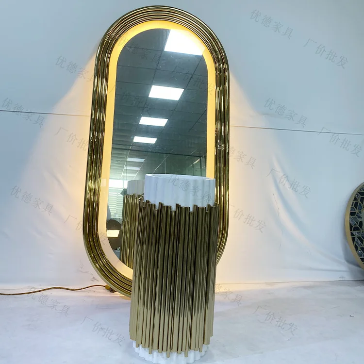 Light luxury style gold-plated stainless steel frame LED mirror wash basin combination