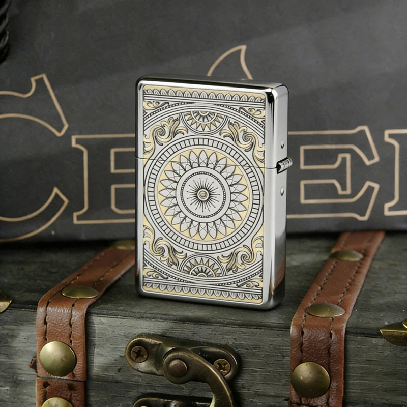 CHIEF Brass Double sided Carved Windproof Kerosine Lighter Classic Grinding Wheel Ignition Creative Pattern Exquisite Lighters