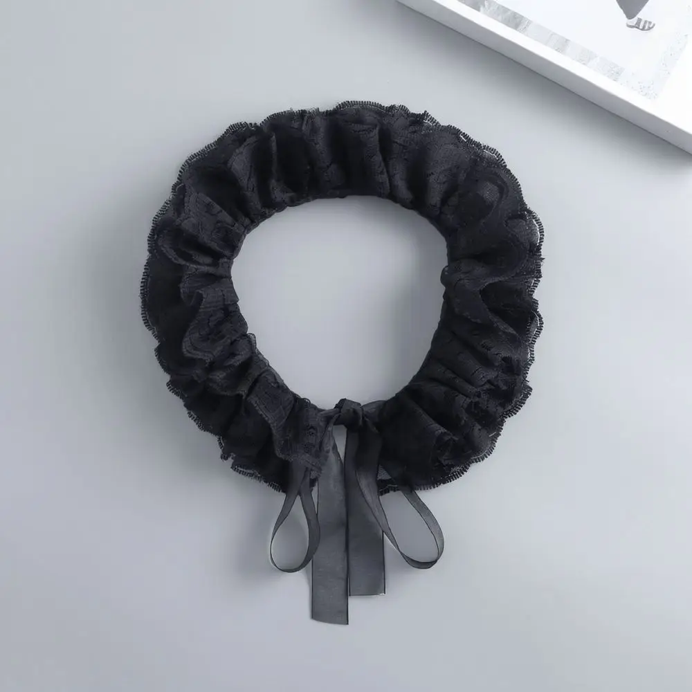 Fashionable Double Layer Lace Collar Style Neck Ruffle Adjustable Ribbon Tie Decorative Accessory For Women