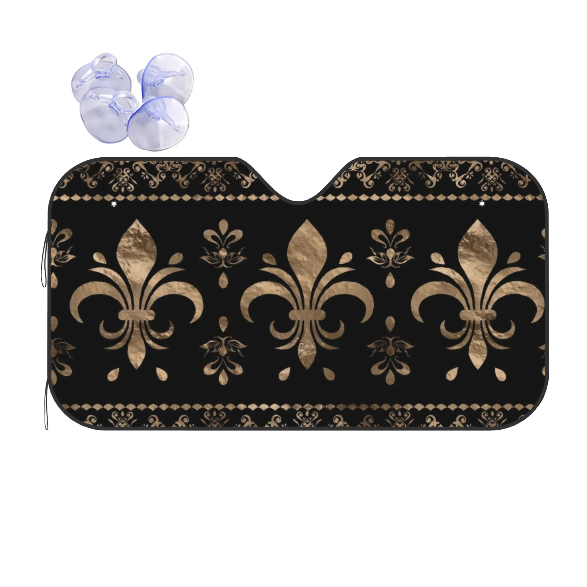 Luxury Black and Gold Fleur De Lys Car Front Windshield Sun Visor UV Protection Car Sun Shade Heat Insulation Cover
