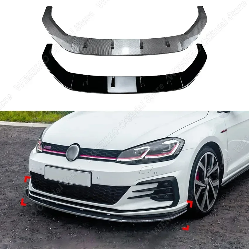 Car Front Bumper Lip Splitter Diffuser Body Kit Tuning For VW Golf MK7.5 GTI R Rline 2017 2018 2019 ABS Gloss Black/Carbon Look