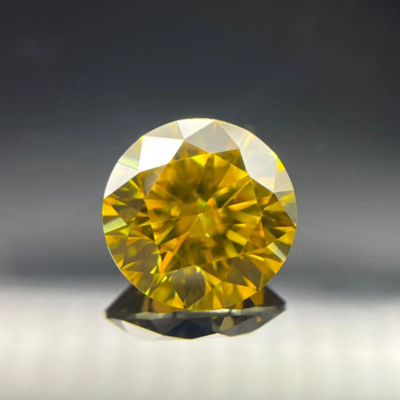 Wholesale 3.0~10mm Golden Yellow Color 8 Hearts And 8 Arrows Cutting Round Loose Moissanite Stone With Certificate