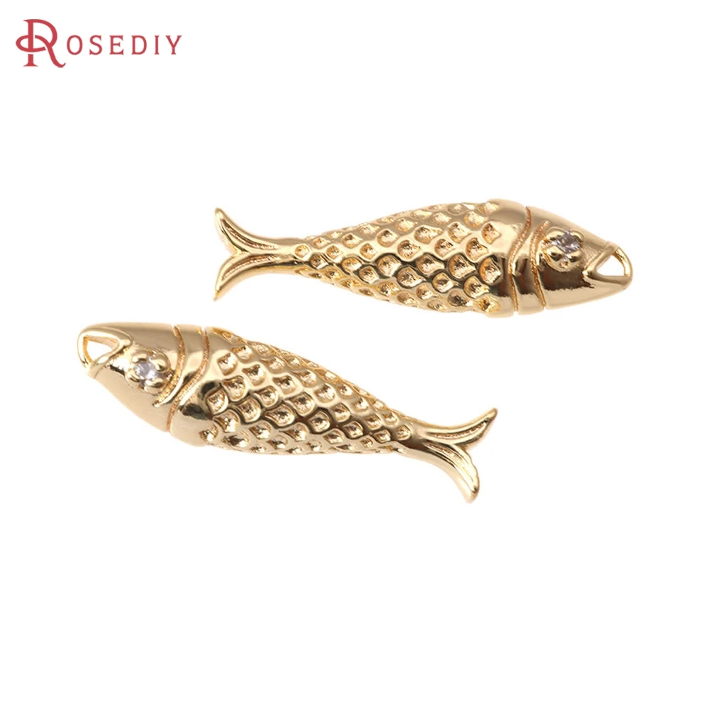 18K Gold Color Brass and Zircon Fish Charms Pendants High Quality Necklace Earrings Charms Jewelry Making Diy Accessories view 2