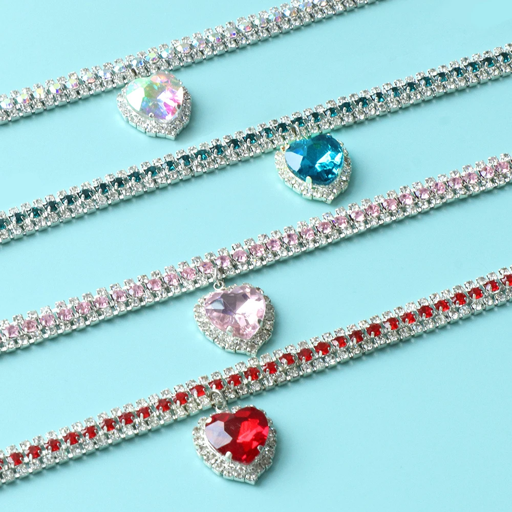 Cute Luxury Pet Collar Chic Crystal Pendant Rhinestone Dog Cat Collar Necklace For Puppy Kitten Diamond Collars Pet Accessories