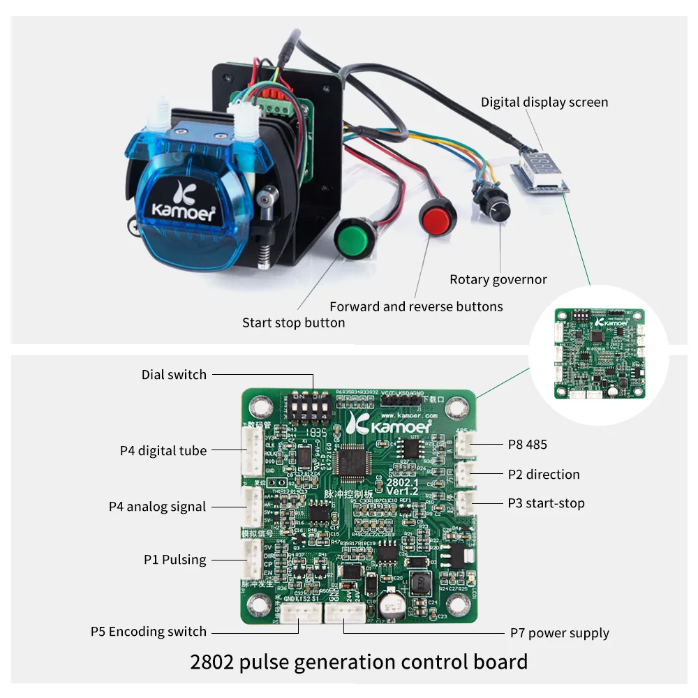 Kamoer KCM-ODM High Precision Peristaltic Pump 12V /24V Dosing Pump for Lab Liquid Transfer Stepper Motor-Installation ODMA Type