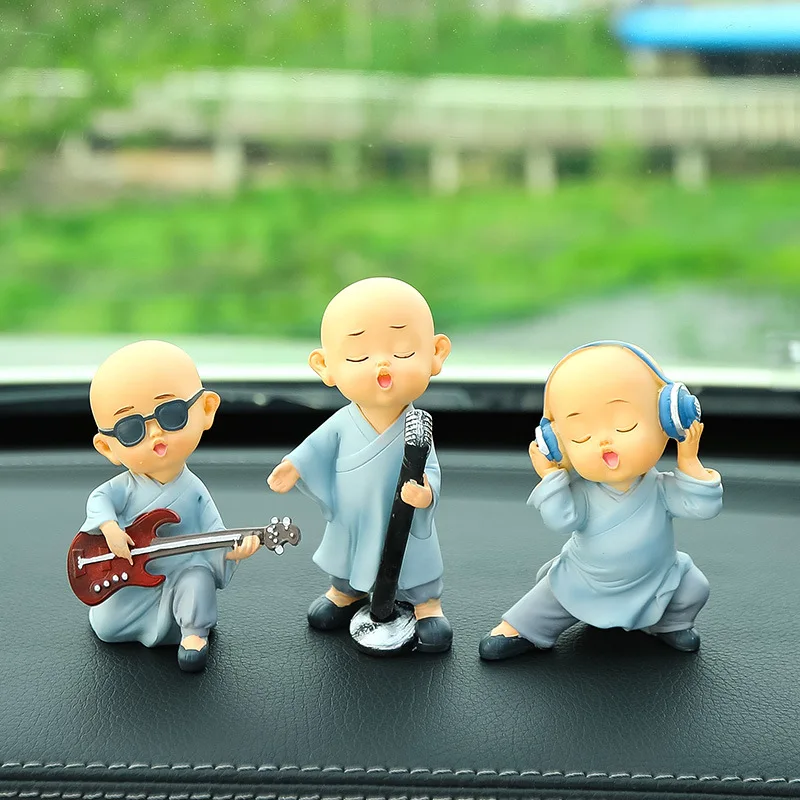 5pcs Car Ornaments Car Mounted Creative Sweeping Band Little Monk Cute Resin Crafts Little Monk Decoration Props Inside The Car