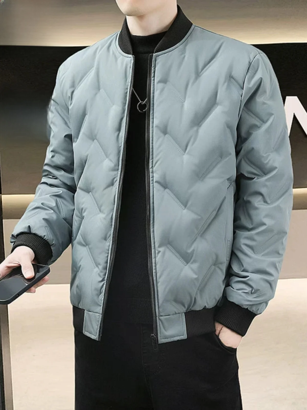 

Paul Winter Baseball Jaet Cotton Jaet Men's ort Loose Lightweight Retro Diamond Pattern Cotton Coat Youth Faion Urban...