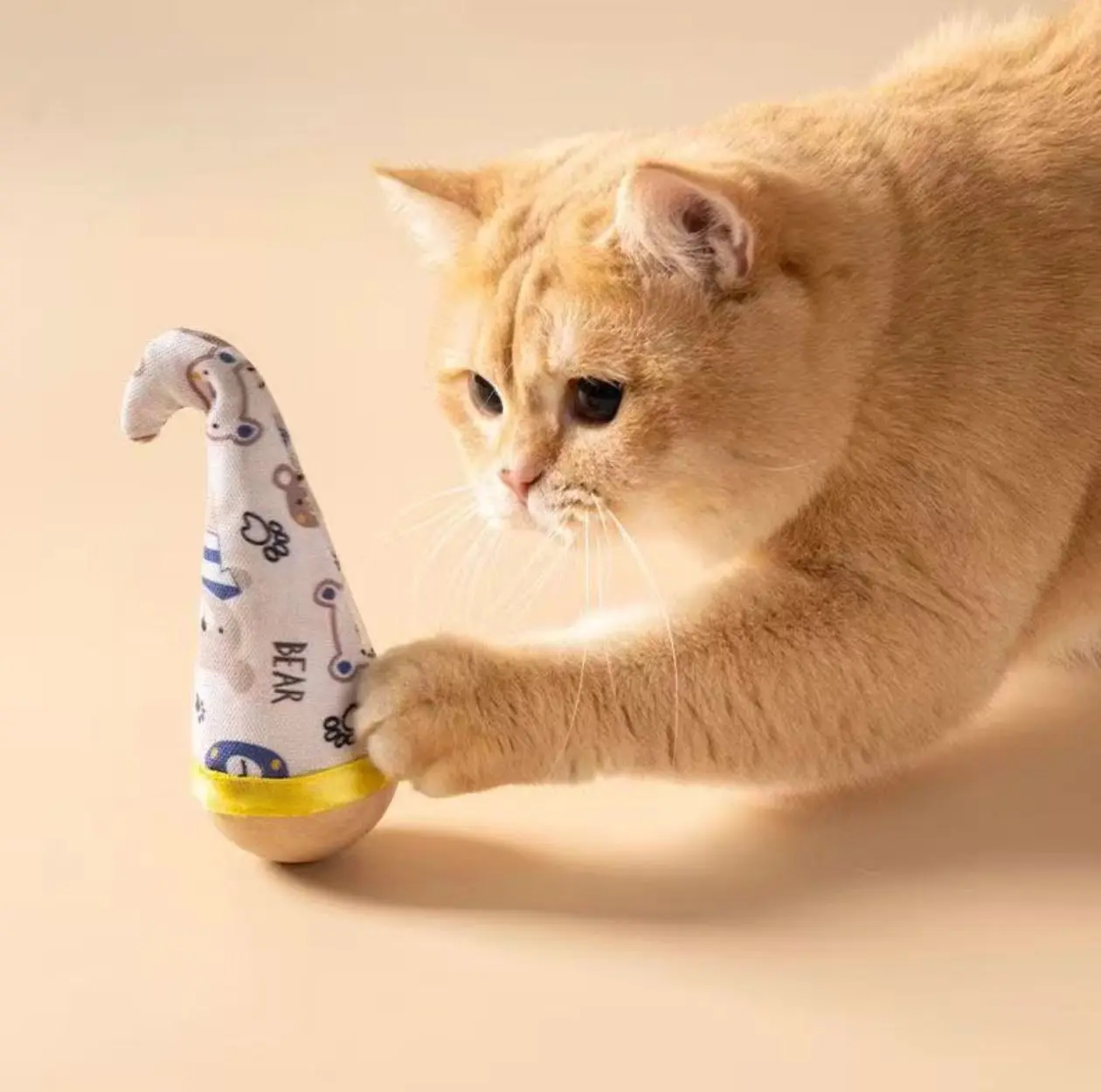 Wooden Roly-Poly Cat Toy with Feathers - Durable, Interactive, and Perfect for Boredom Relief one with feathers and one Twister.