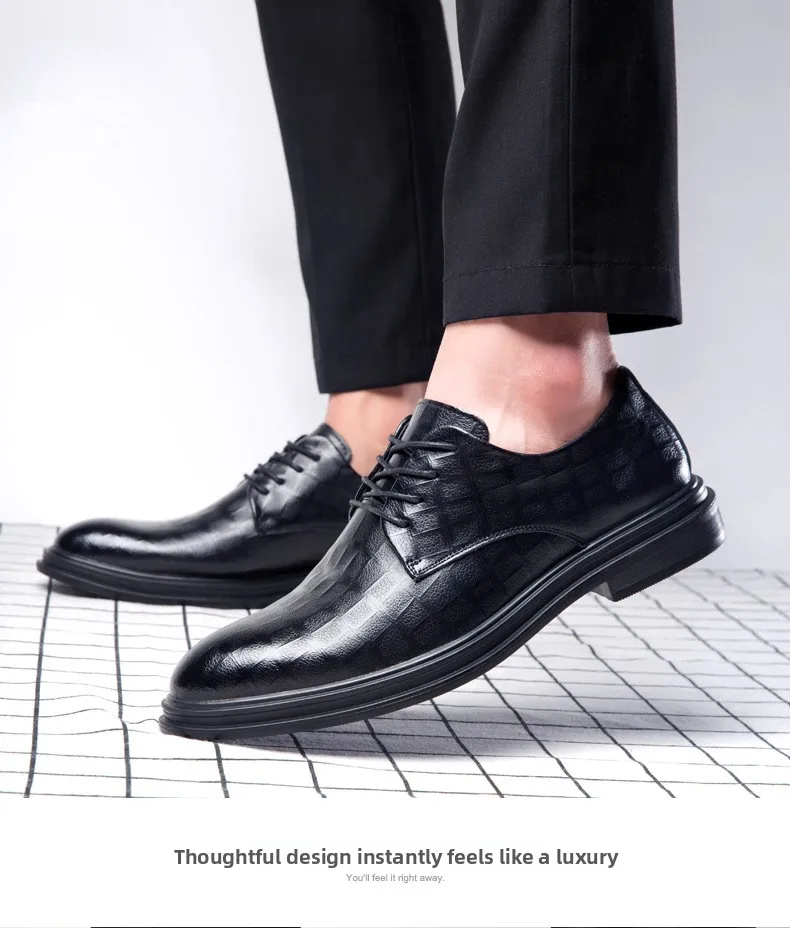 Men's Business Casual Shoes Breathable Wedding Shoes Increased Height Leisure Shoes All-Match Spring Autumn Season Leather Shoes