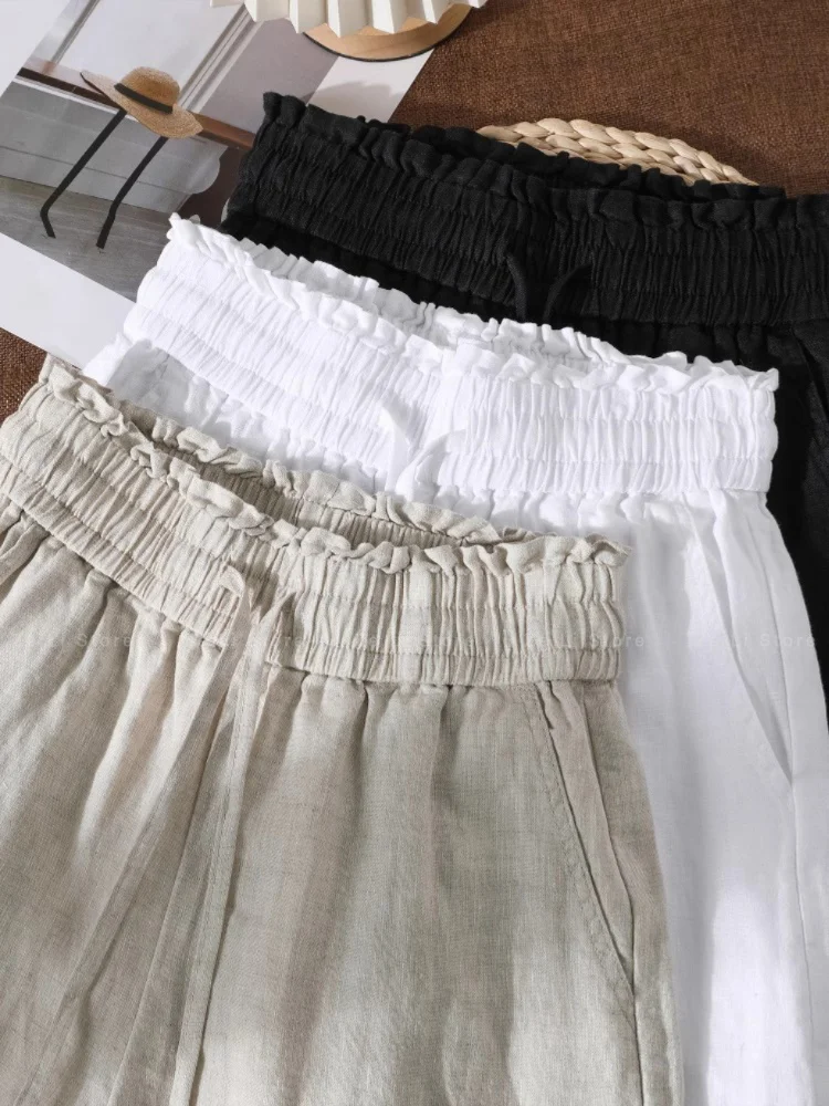 Linen Loose Wide-leg Women's 2026 New Thin Linen Draped High Waist White Slimming Casual Straight-leg Pants