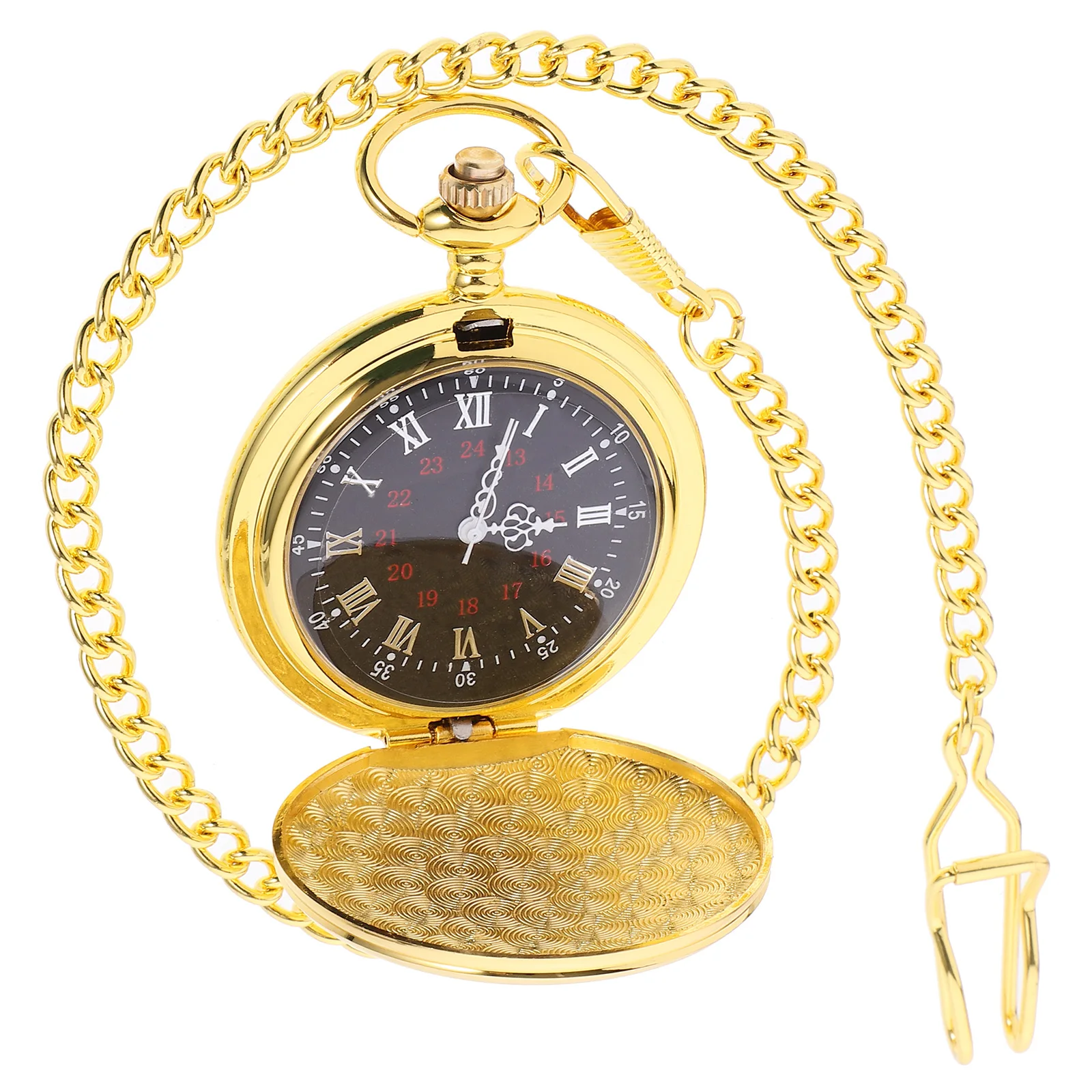 

1pc Retro Vintage Alloy Quartz Pocket Watch Two-Faced Dark Golden Long Chain Clothing Decoration Gift For Family