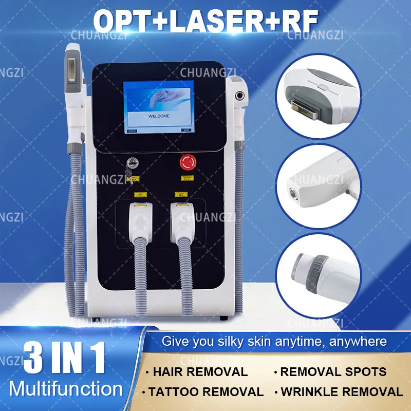 3 in 1 E-light IPL Nd Yag Macchina multifunzionale per la rimozione dei tatuaggi Attrezzatura permanente per la depilazione laser-r