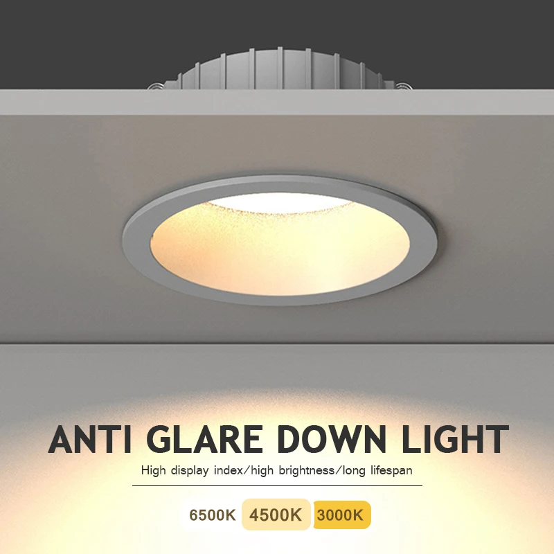 Anti-reflexo embutido LED Downlights, luzes de teto reguláveis, lâmpadas de fundo, iluminação interior, 3W, 5W, 7W, 10W, 12W, 15W, 220V, 110V