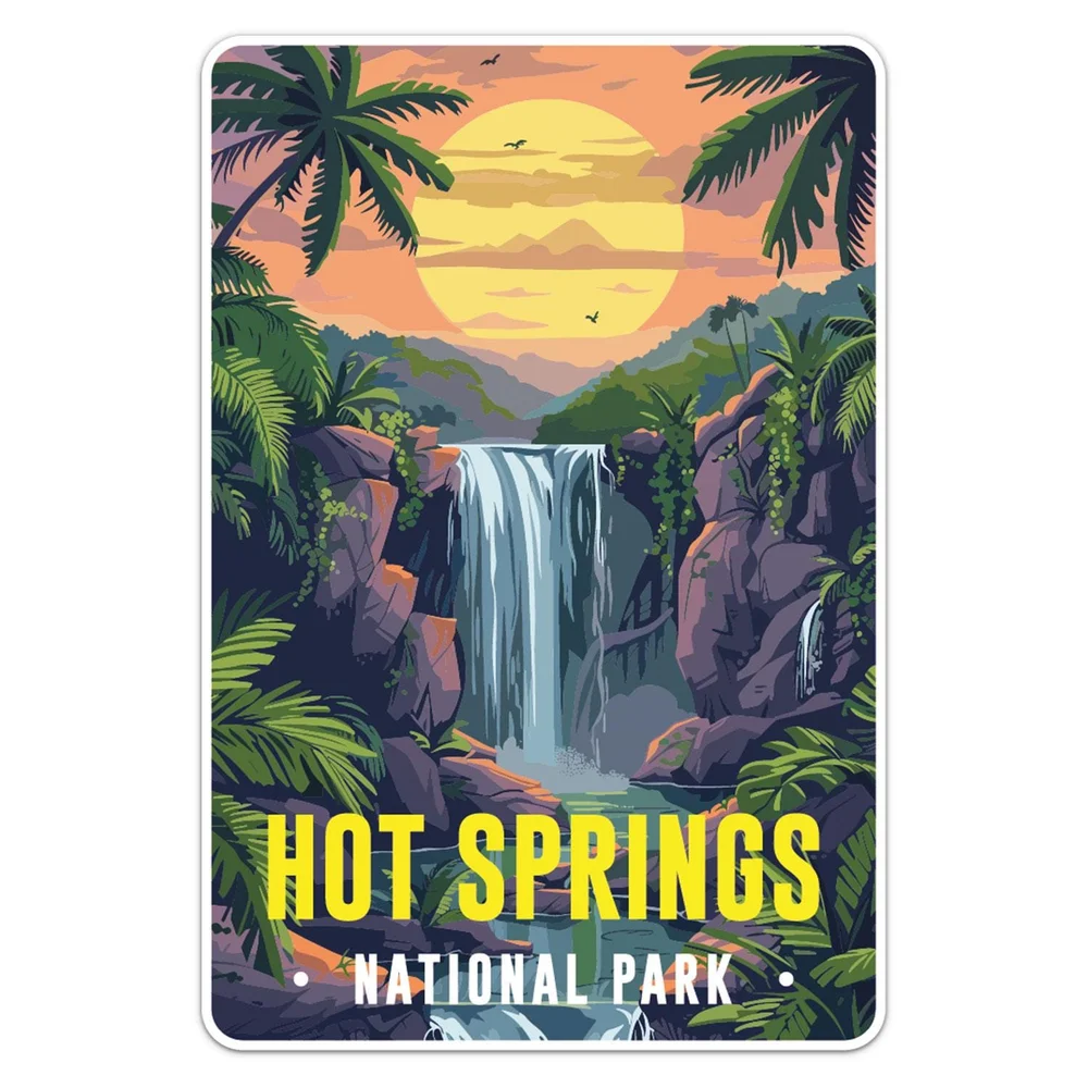 Sunset Hot Springs National Park Vinyl Car Sticker Decorative Decal for Car Bumper and Travel Case Exterior Decoration