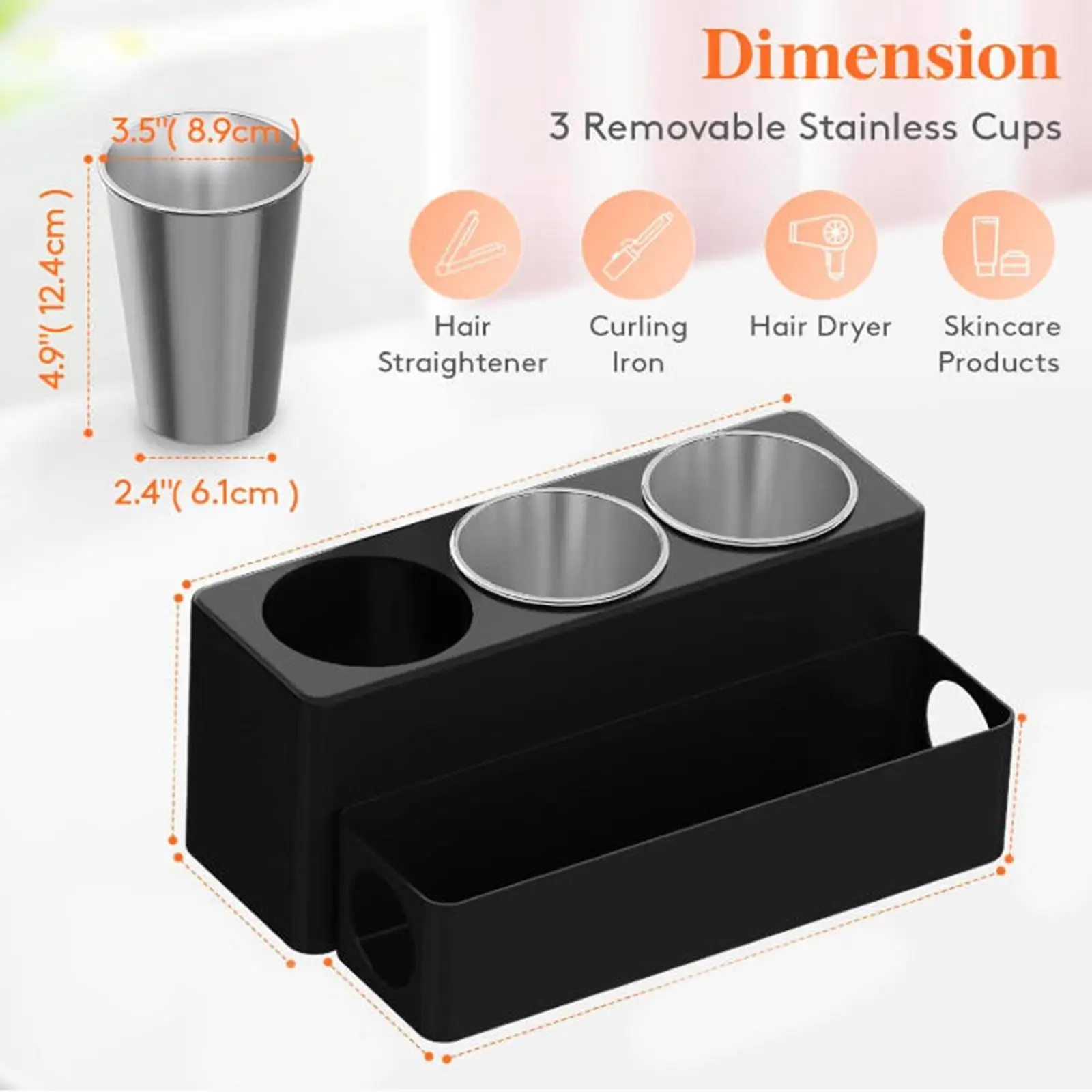 Countertop Minimalist Hair Blow Dryer Holder for Vanity Kitchen Curling Iron - view 6