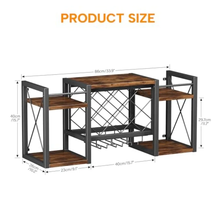 Homeiju Wall Mounted Wine Rack with Glass Holder WoodMetal Retro Bar Shelf Wine Bottles Display Wall Storage for Kitchen Dining