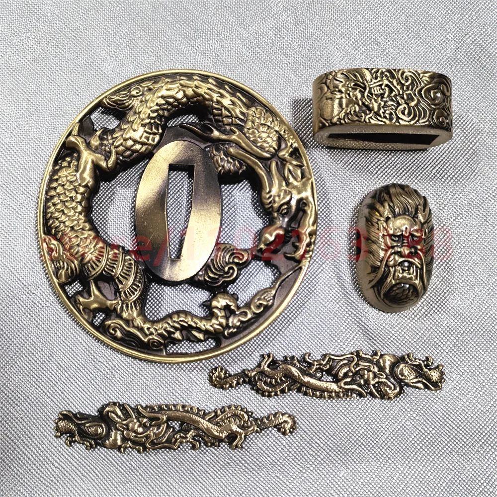 

High Quality Brass Tsuba Handguard Guard Copper Fuchi Kashira Menuki For Japanese Real Japan Samurai Katana Sword Fittings Parts