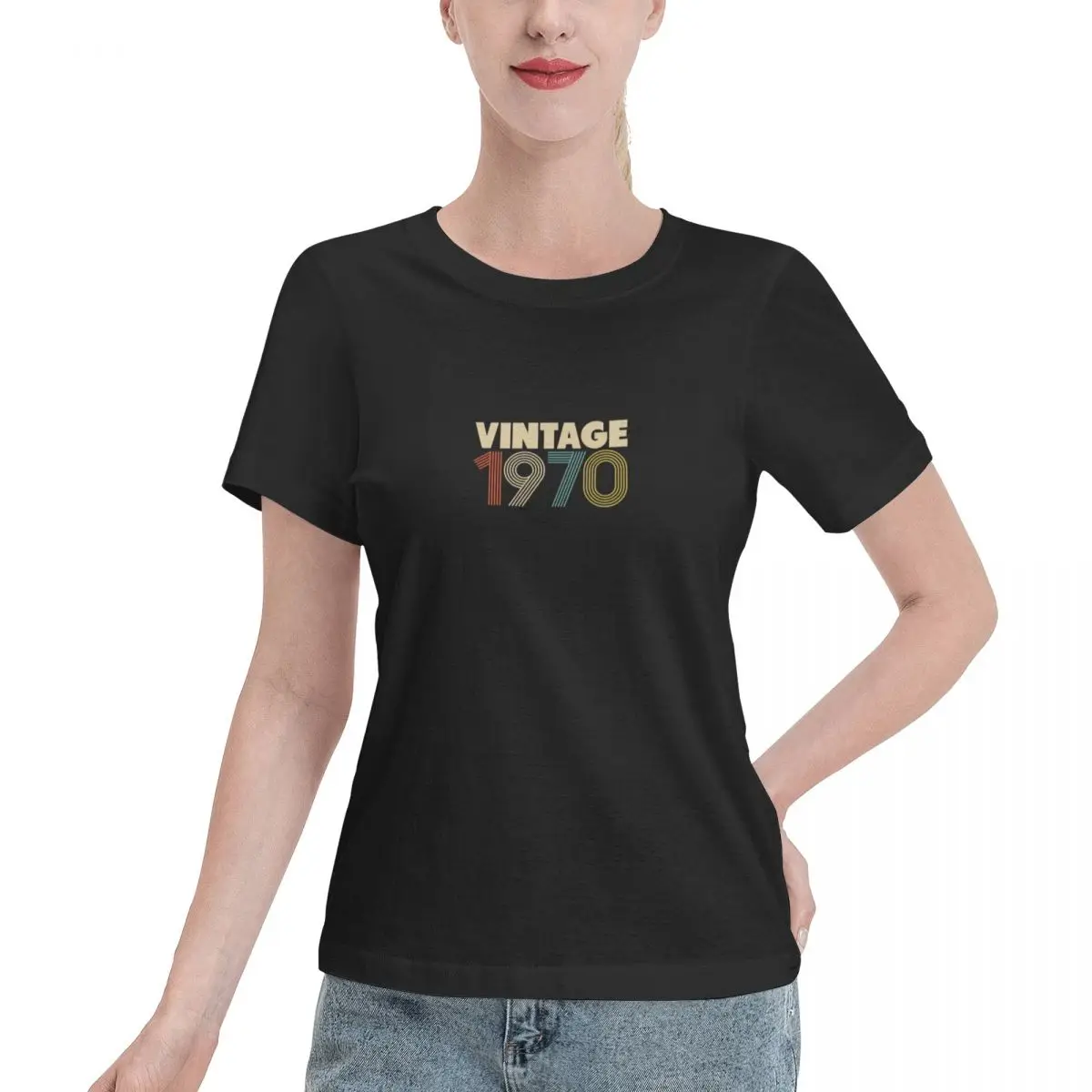 Vintage 1970 - 48th Birthday T-shirt Female Women Girl Cotton Short Sleeve O-Neck Tee-Shirts Tops