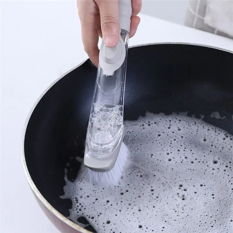 DT15 Hydraulic Pot Brush Cleaner with Soap Dispenser, Long Handle Dishwashing Brush for Kitchen 3-Pack