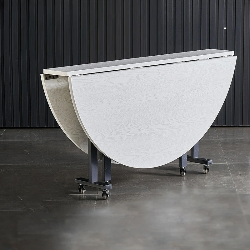 

Table Household Folding Dining Round Dining Mobile Foldable Small Apartment Round with Pulley Folding Hotel